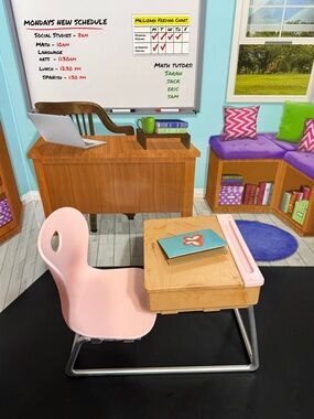 Our Generation 18” Dolls Pink School Desk & Chair Flip Top Open with Accessories